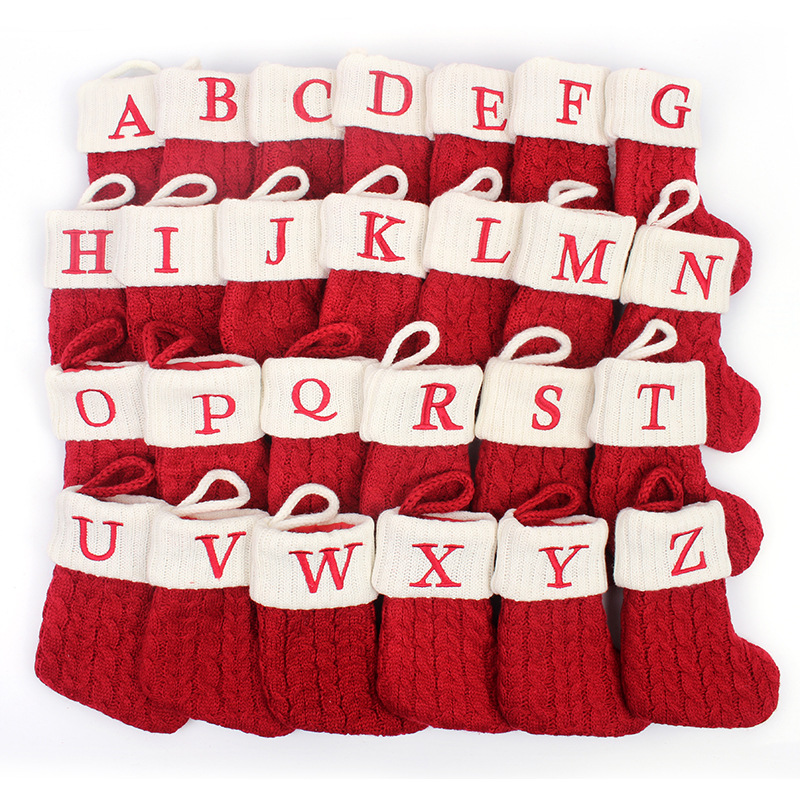 Christmas Stocking Hanging - 1P Christmas Socks Knitting Alphabet Letters